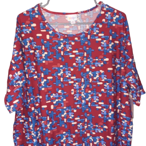 New Lularoe Irma Simply Comfortable Top Hi Low Tunic Shirt Size M Red White Blue - Picture 2 of 5